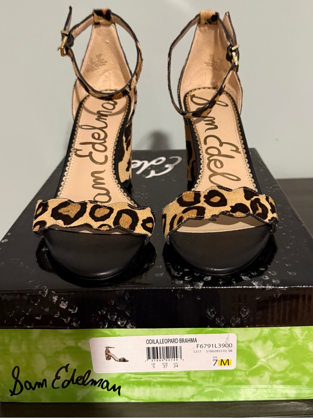 Sam Edelman Leopard Print Ankle-Strap Block Heels - Tan & Black